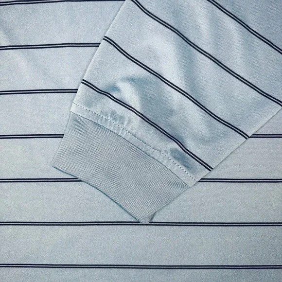 Pebble Beach Performance Mens Long Sleeve Polo Shirt Light Blue Stripe Size XXL - Picture 2 of 7